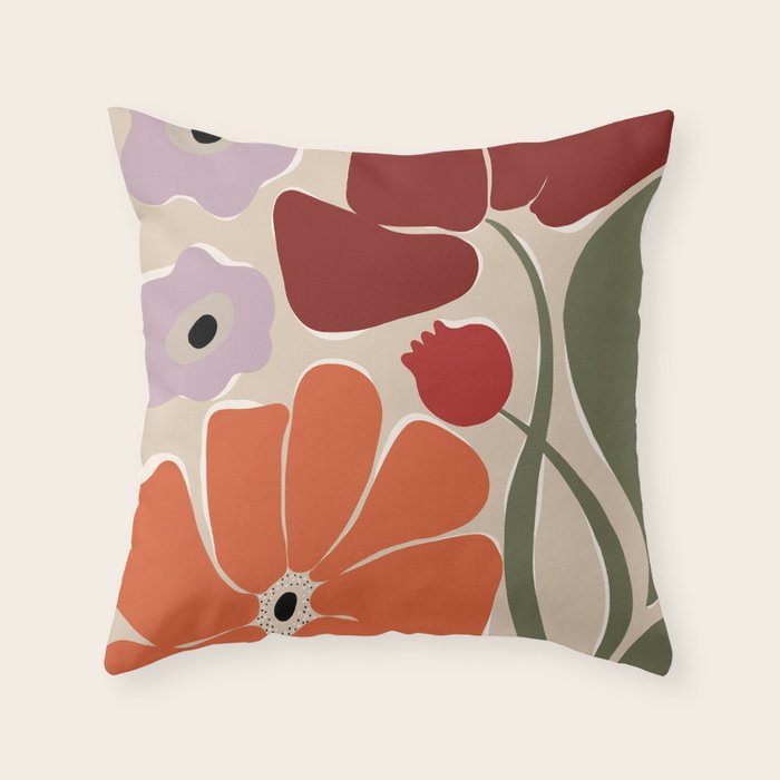abstract flower retro flow art print  Throw Pillow Gallery Image 6