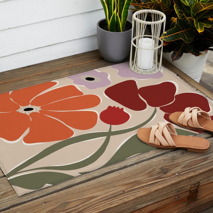 abstract flower retro flow art print  Outdoor Rug Gallery Image 2