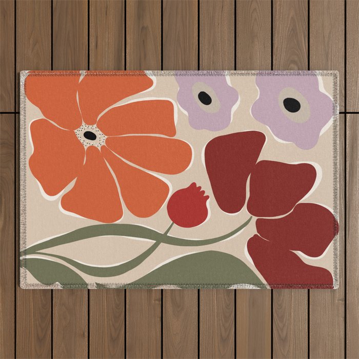 abstract flower retro flow art print  Outdoor Rug Gallery Image 1