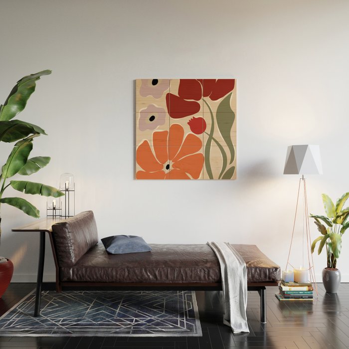abstract flower retro flow art print  Wood Wall Art Gallery Image 2