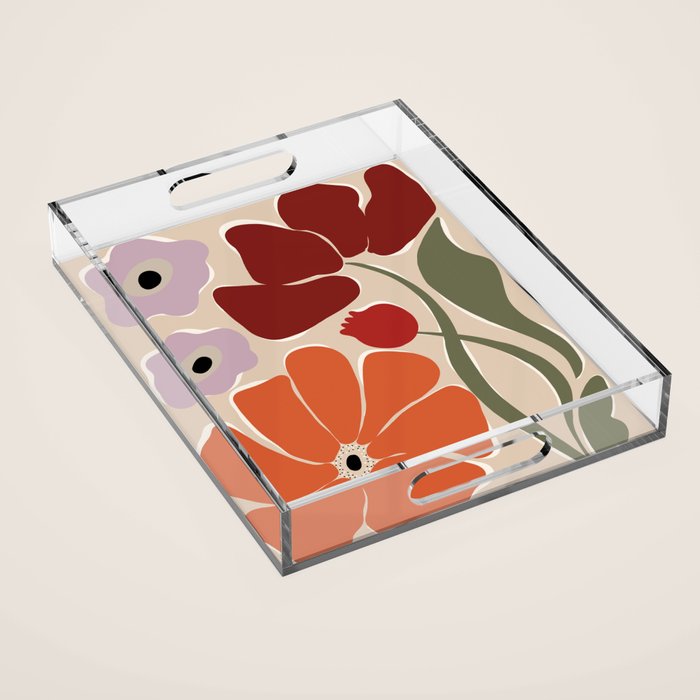 abstract flower retro flow art print  Acrylic Tray Gallery Image 1