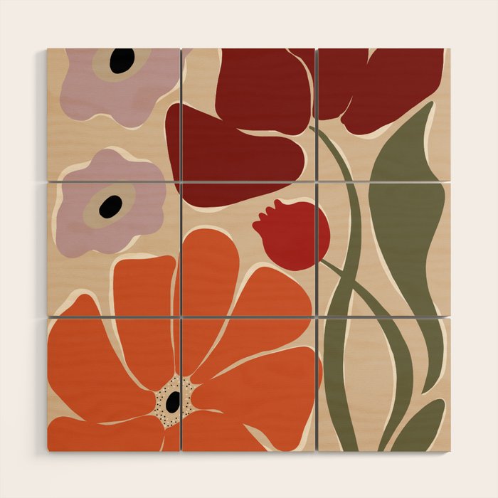 abstract flower retro flow art print  Wood Wall Art Gallery Image 1