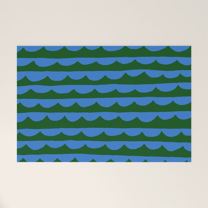 Thin Scalloped Line in blue and green Welcome Mat Gallery Image 1