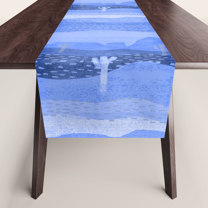 Vintage Western Desert Landscape in Night Blue Table Runner Gallery Image 1