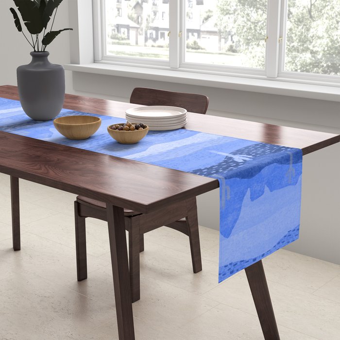 Vintage Western Desert Landscape in Night Blue Table Runner Gallery Image 2
