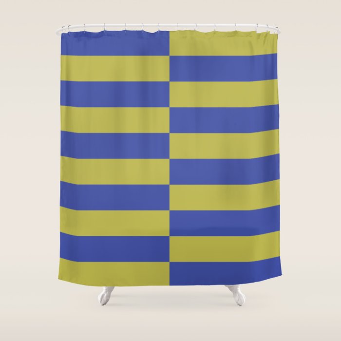 Bold Striped Pattern with Electric Cobalt and Chartreuse Colors Shower Curtain Gallery Image 1