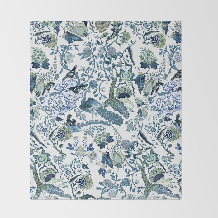 Blue vintage chinoiserie flora Throw Blanket Gallery Image 2