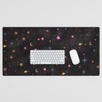 Spaces pattern with colourful stars moons and planets  Desk Mat Gallery Image 1