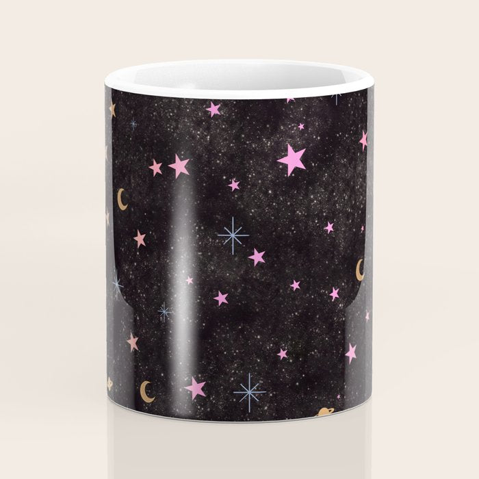 Spaces pattern with colourful stars moons and planets  Coffee Mug Gallery Image 4