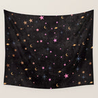 Spaces pattern with colourful stars moons and planets  Wall Tapestry Gallery Image 4