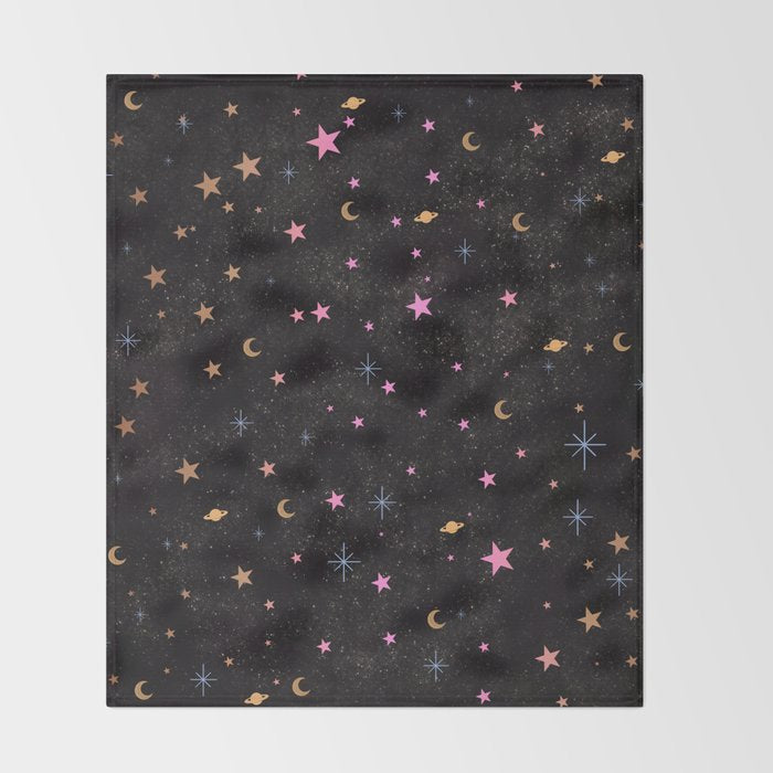 Spaces pattern with colourful stars moons and planets  Throw Blanket Gallery Image 2