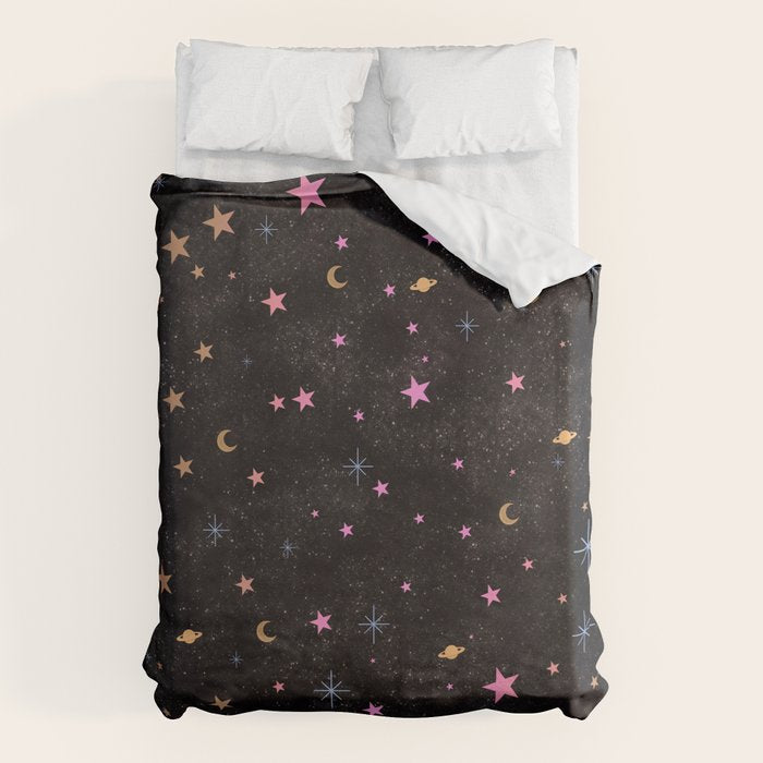 Spaces pattern with colourful stars moons and planets  Duvet Cover Gallery Image 6