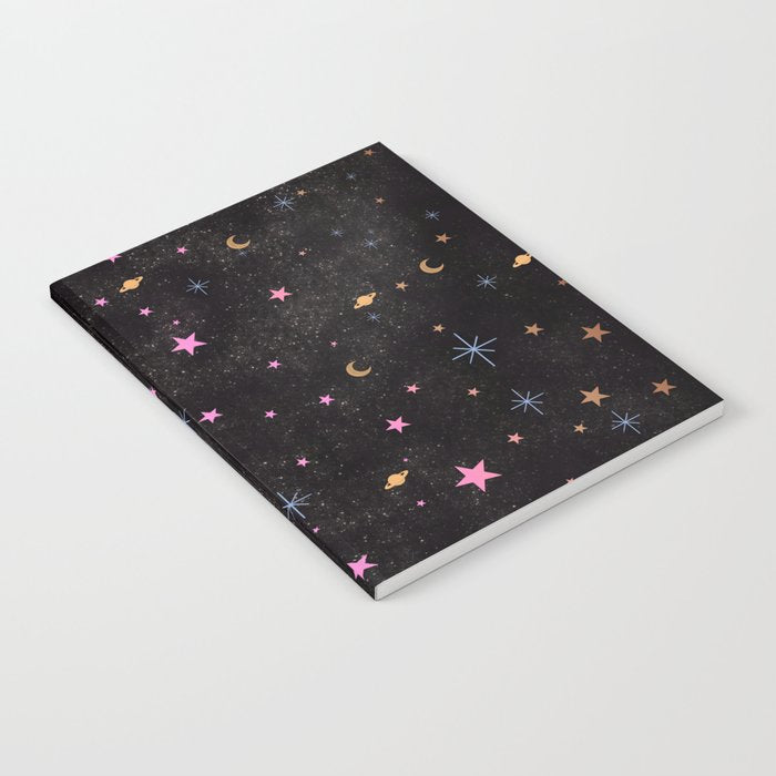 Spaces pattern with colourful stars moons and planets  Notebook Gallery Image 2