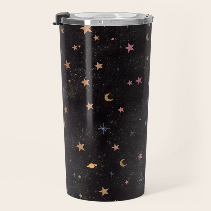 Spaces pattern with colourful stars moons and planets  Travel Mug Gallery Image 3
