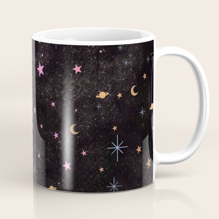 Spaces pattern with colourful stars moons and planets  Coffee Mug Gallery Image 1