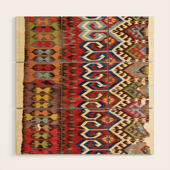 Hotamis Konya Central Anatolian Kilim Print ca. 1800 Wood Wall Art Gallery Image 1