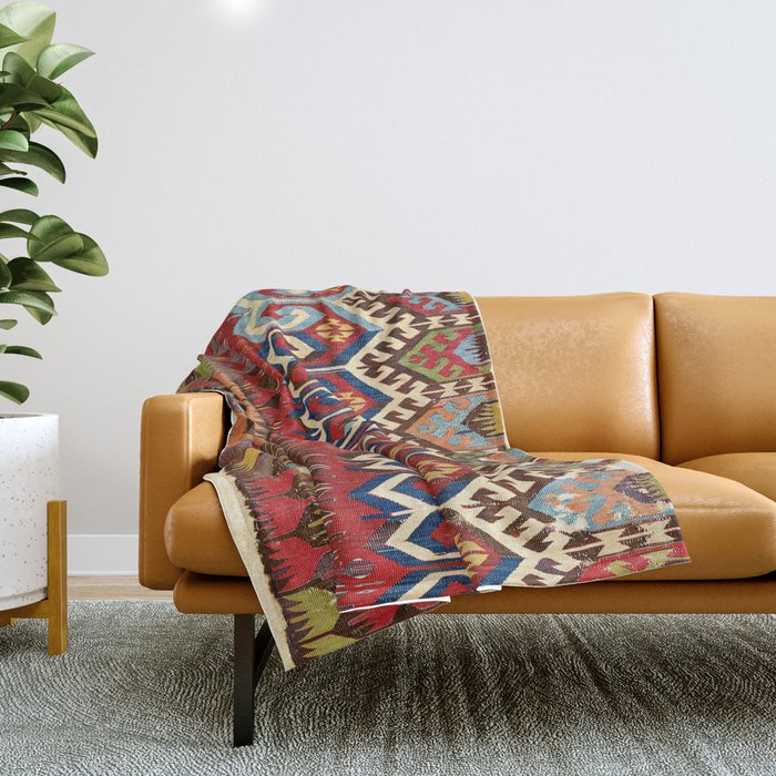 Hotamis Konya Central Anatolian Kilim Print ca. 1800 Throw Blanket Gallery Image 1