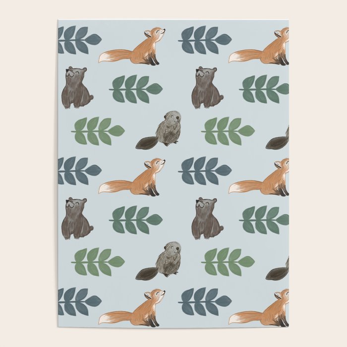 Woodland Creatures Pattern Poster Gallery Image 1