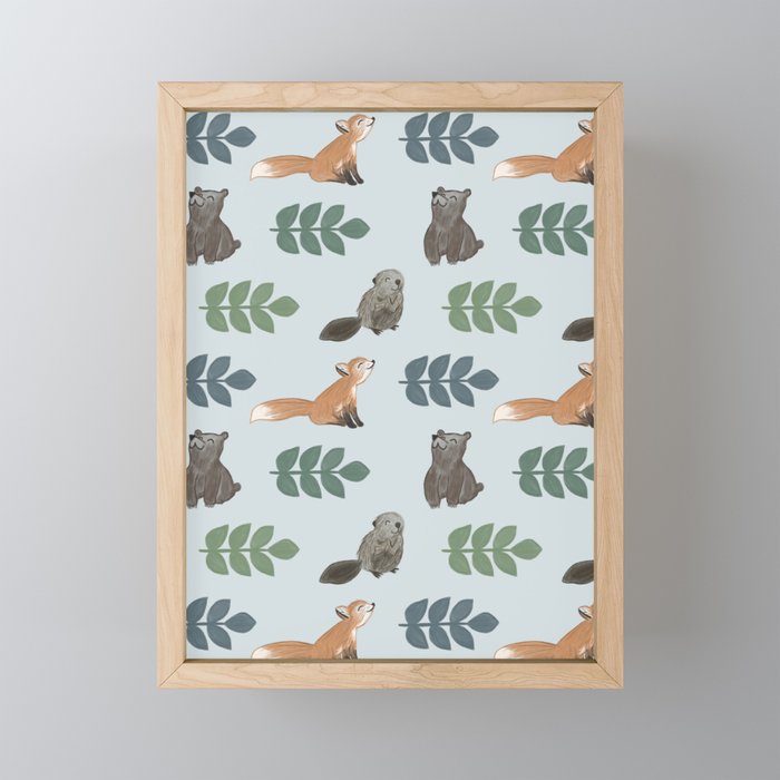 Woodland Creatures Pattern Mini Art Print Gallery Image 1