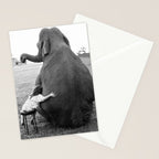 Odd Best Friends, Sweet Little Girl hugging elephant black and white photograph Stationery Card Gallery Image 2