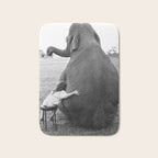 Odd Best Friends, Sweet Little Girl hugging elephant black and white photograph Bath Mat Gallery Image 1