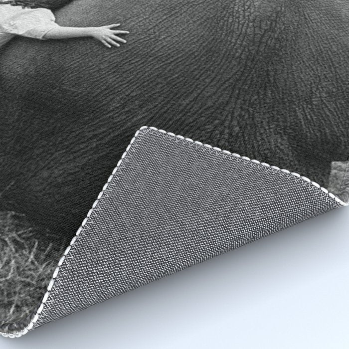 Odd Best Friends, Sweet Little Girl hugging elephant black and white photograph Rug Gallery Image 4