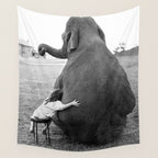 Odd Best Friends, Sweet Little Girl hugging elephant black and white photograph Wall Tapestry Gallery Image 4