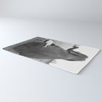 Odd Best Friends, Sweet Little Girl hugging elephant black and white photograph Rug Gallery Image 3