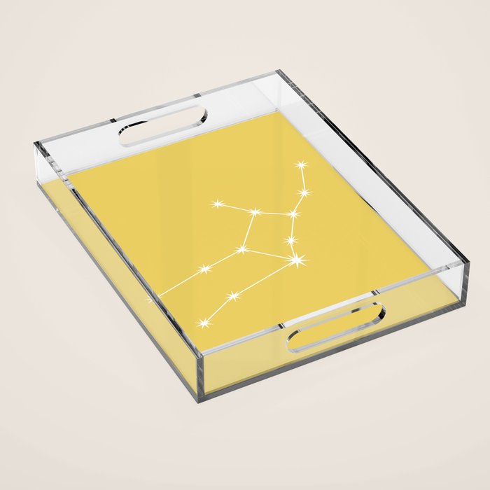 Virgo Zodiac Star Constellation Line Art Soft Yellow Acrylic Tray Gallery Image 1