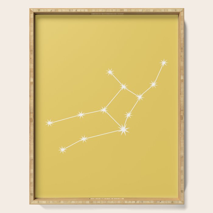 Virgo Zodiac Star Constellation Line Art Soft Yellow Serving Tray Gallery Image 1