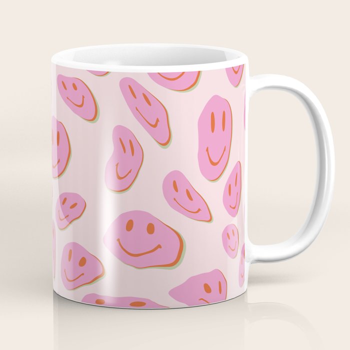 70s retro pink smiles pattern  Coffee Mug Gallery Image 1