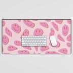 70s retro pink smiles pattern  Desk Mat Gallery Image 1