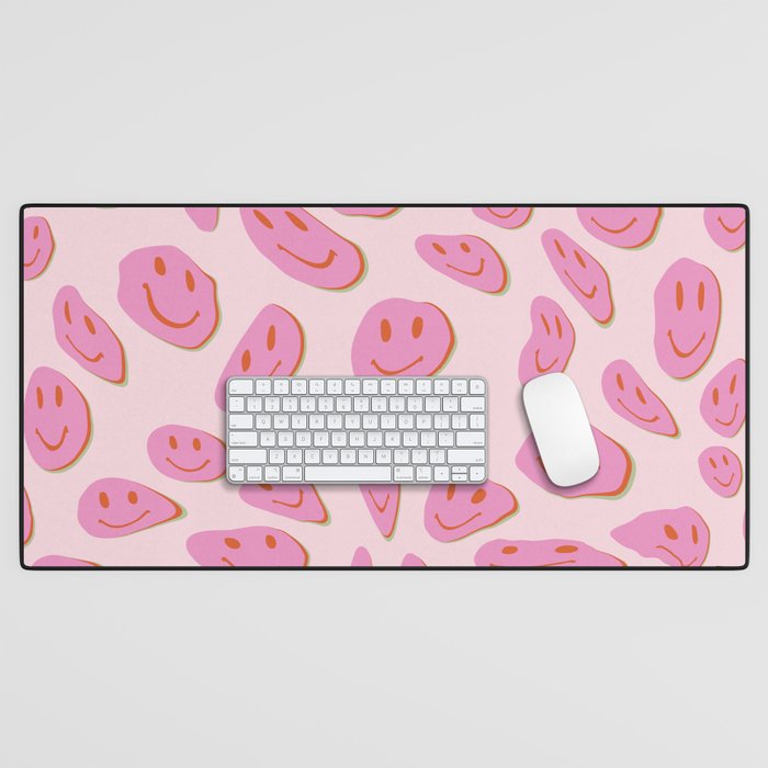 70s retro pink smiles pattern  Desk Mat Gallery Image 1