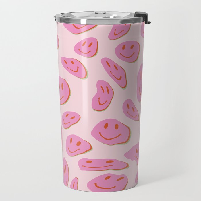 70s retro pink smiles pattern  Travel Mug Gallery Image 2