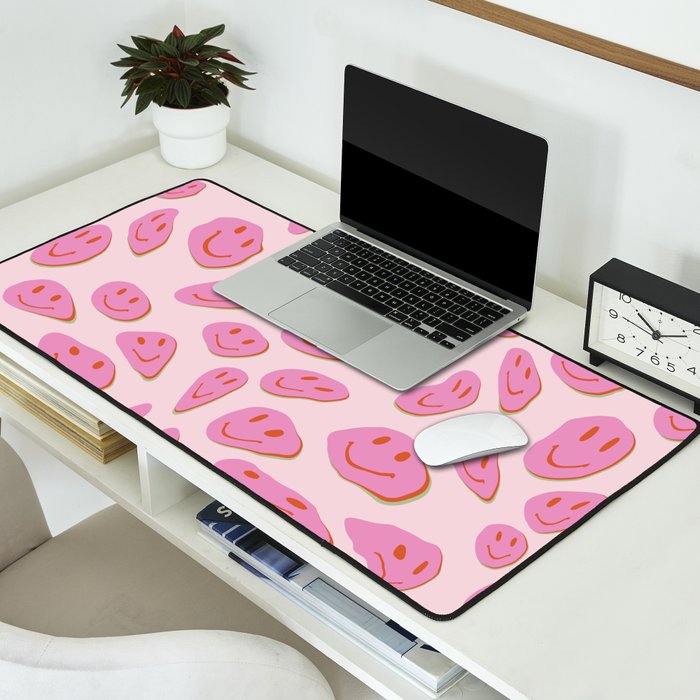 70s retro pink smiles pattern  Desk Mat Gallery Image 2