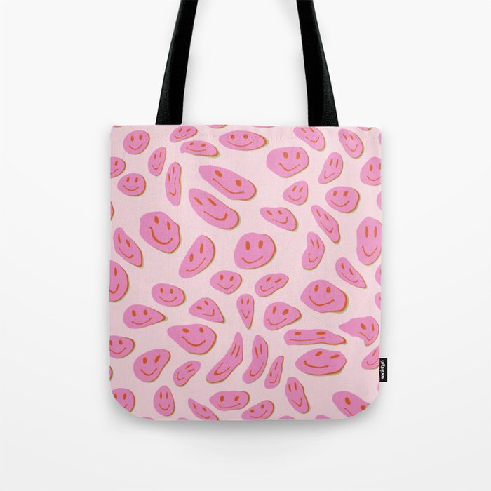 70s retro pink smiles pattern  Tote Bag Gallery Image 1