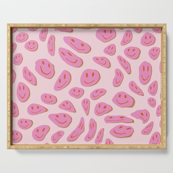 70s retro pink smiles pattern  Serving Tray Gallery Image 1