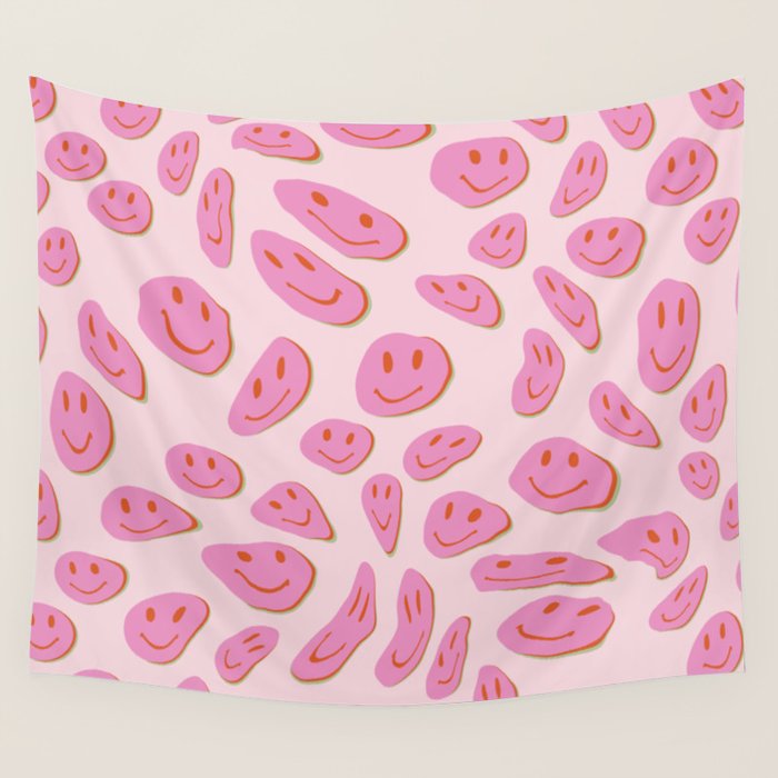 70s retro pink smiles pattern  Wall Tapestry Gallery Image 4