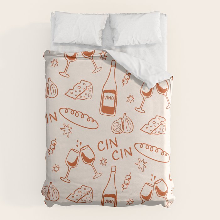 Fancy Dinner. Cheese and Wine Duvet Cover Gallery Image 6