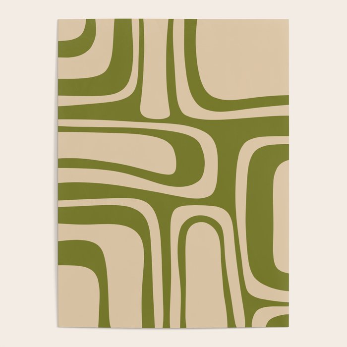 Palm Springs - Midcentury Modern Retro Pattern in Mid Mod Beige and Olive Green Poster Gallery Image 4