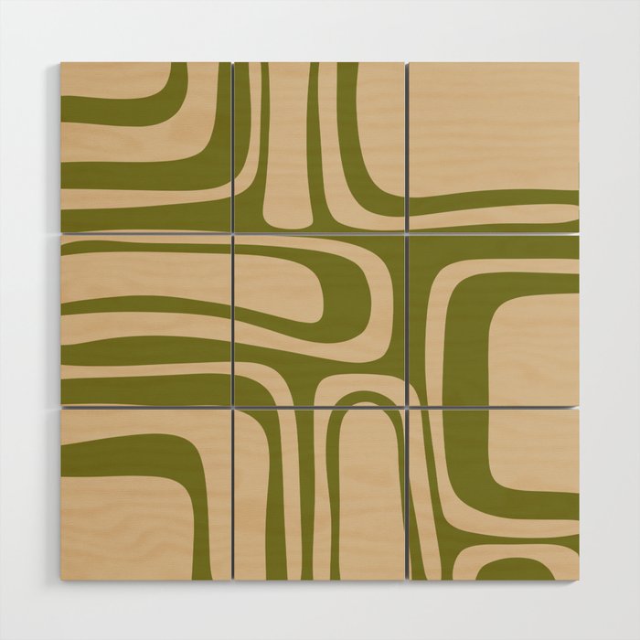 Palm Springs - Midcentury Modern Retro Pattern in Mid Mod Beige and Olive Green Wood Wall Art Gallery Image 1