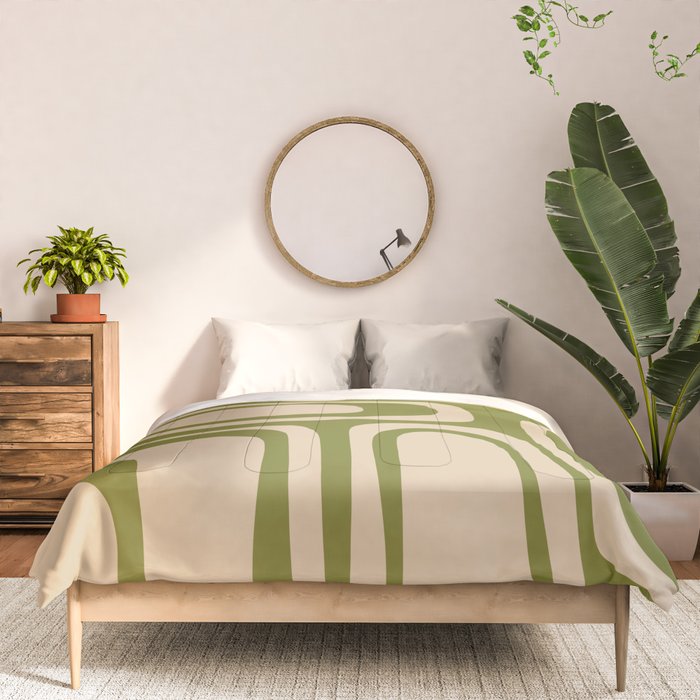 Palm Springs - Midcentury Modern Retro Pattern in Mid Mod Beige and Olive Green Comforter Gallery Image 3