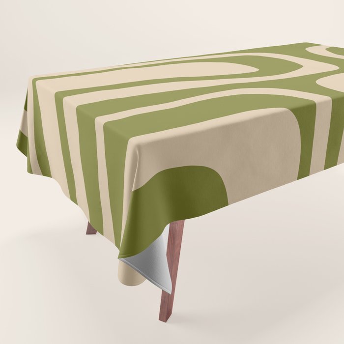 Palm Springs - Midcentury Modern Retro Pattern in Mid Mod Beige and Olive Green Tablecloth Gallery Image 1