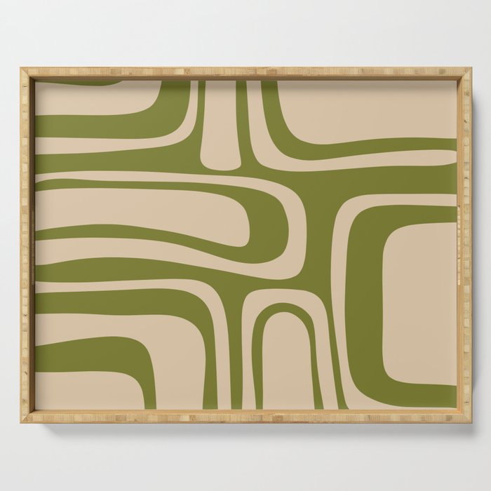 Palm Springs - Midcentury Modern Retro Pattern in Mid Mod Beige and Olive Green Serving Tray Gallery Image 1