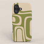 Palm Springs - Midcentury Modern Retro Pattern in Mid Mod Beige and Olive Green iPhone Case Gallery Image 1