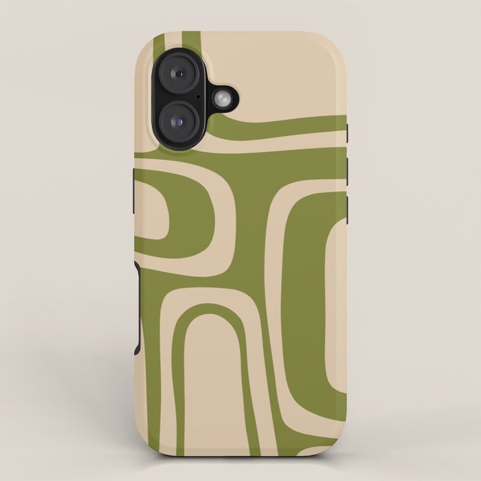 Palm Springs - Midcentury Modern Retro Pattern in Mid Mod Beige and Olive Green iPhone Case Gallery Image 1