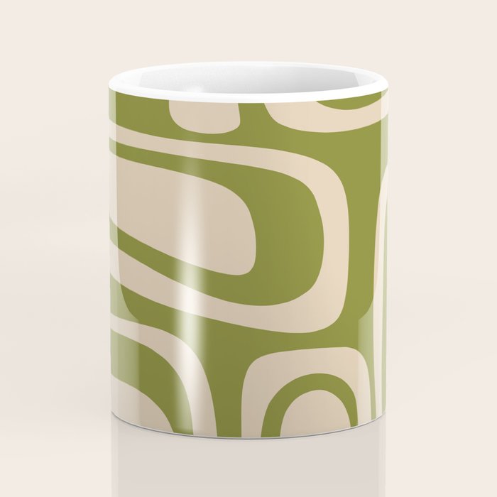 Palm Springs - Midcentury Modern Retro Pattern in Mid Mod Beige and Olive Green Coffee Mug Gallery Image 4