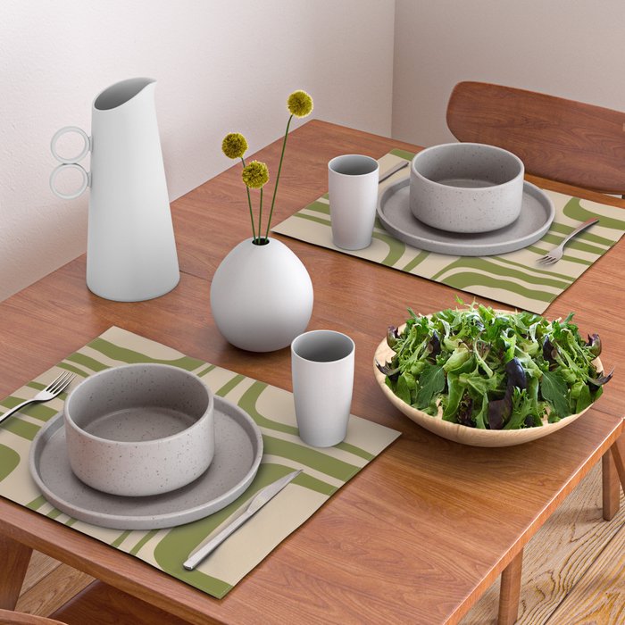 Palm Springs - Midcentury Modern Retro Pattern in Mid Mod Beige and Olive Green Placemat Gallery Image 2