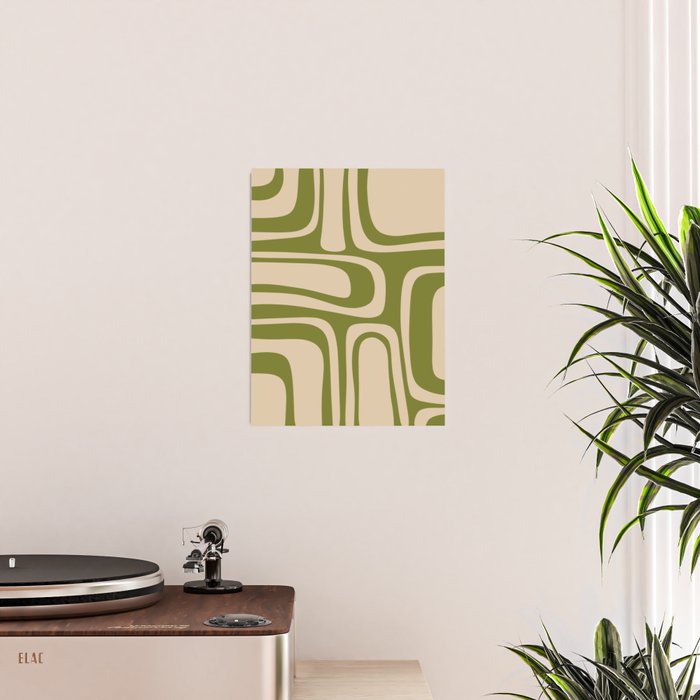 Palm Springs - Midcentury Modern Retro Pattern in Mid Mod Beige and Olive Green Poster Gallery Image 2