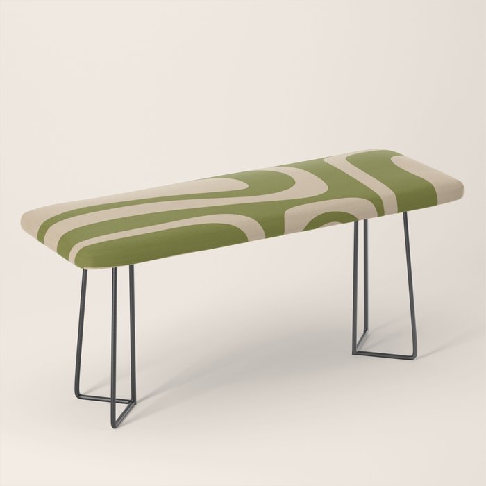 Palm Springs - Midcentury Modern Retro Pattern in Mid Mod Beige and Olive Green Bench Gallery Image 1